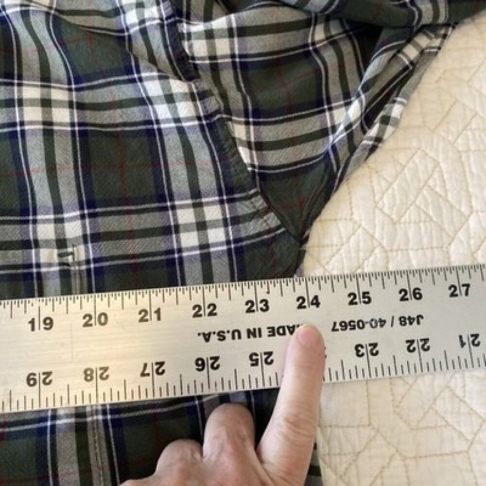 Max Studio Buffalo Plaid Shirt Green & White XL Adjustable Long Sleeves Rayon - Picture 6 of 12